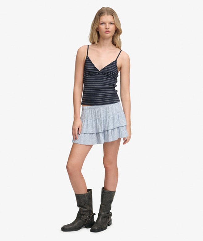 Superdry Damen Bedruckter Stufenrock in Mini-länge Blue - Größe: 44