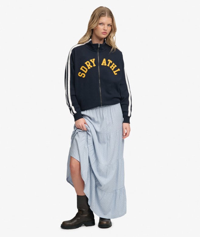 Superdry Damen Gewebter Maxirock mit Stufendesign Blue - Größe: 44