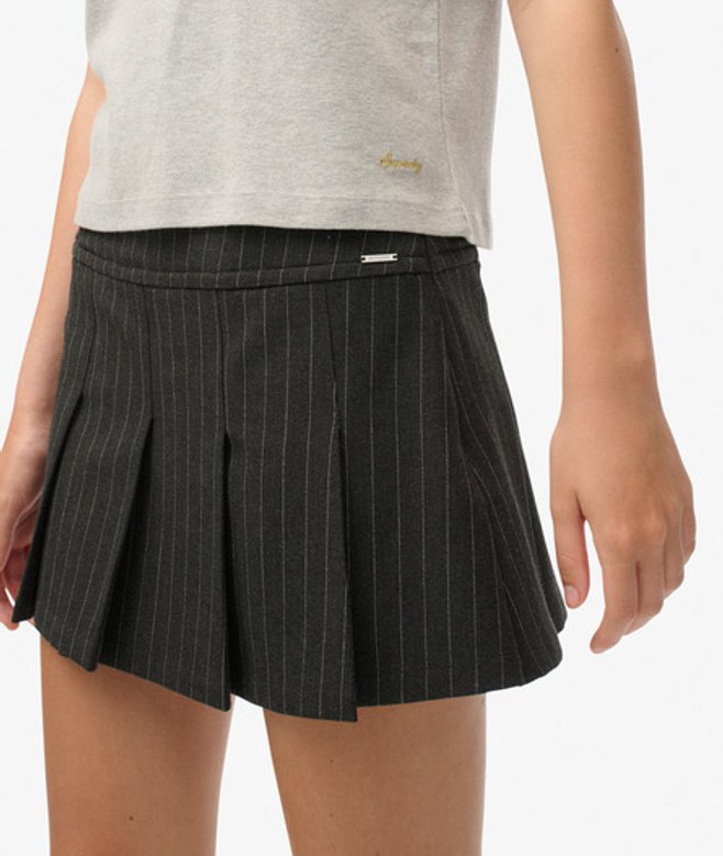 Superdry Damen Nadelstreifen Faltenrock Mini Grey - Größe: 42