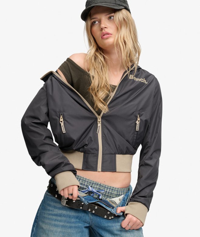 Superdry Damen Bench Bomberjacke mit Kapuze Grey - Größe: L
