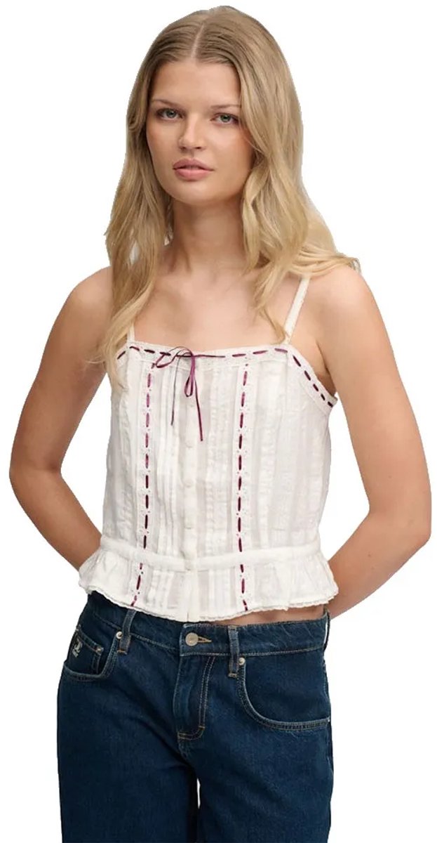 Superdry Damen Spitzen-camisole White - Größe: 42