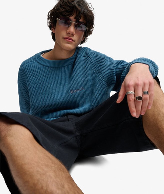 Superdry Herren Bench Gerippter Pullover mit Kastenschnitt Blue - Größe: M
