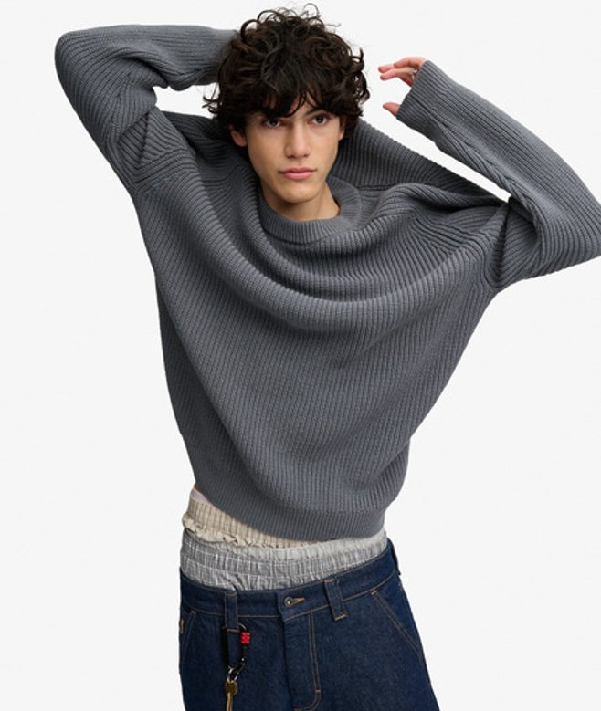 Superdry Herren Bench Gerippter Pullover mit Kastenschnitt Grey - Größe: M