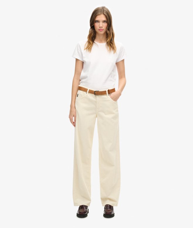 Superdry Damen Vintage Cordhose mit Weitem Beinschnitt Weiß - Größe: 30/30