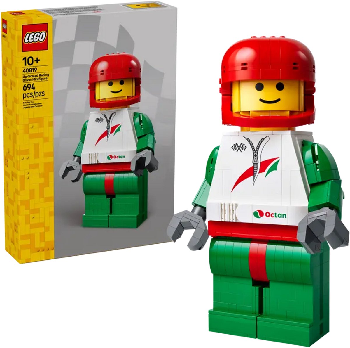 Grande minifigure di pilota da corsa