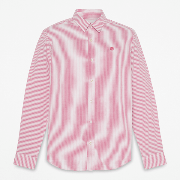 Timberland - Camicia in Seersucker a Maniche Lunghe a Righe da Uomo in rosso, Uomo, rosso, Taglia: XL