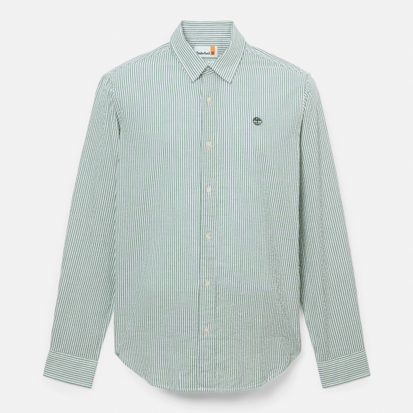 Timberland - Camicia in Seersucker a Maniche Lunghe a Righe da Uomo in verde scuro, Uomo, verde, Taglia: XL