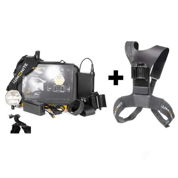 Bicycle helmet lamp LUMONITE Navigator2 - 4195 lm / Rechargeable, Basic set + Battery vest