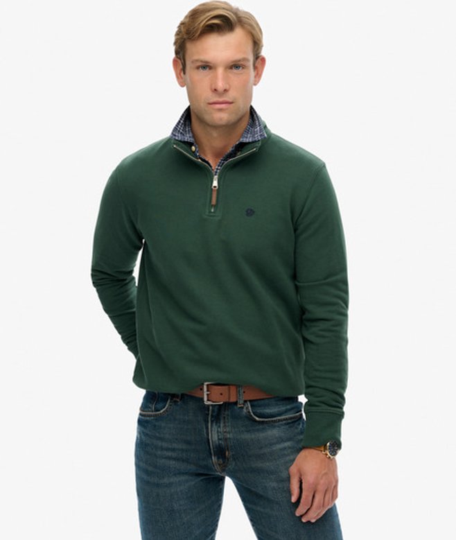 Superdry Herren Preppy Pullover mit Halbem Reißverschluss Green - Größe: S