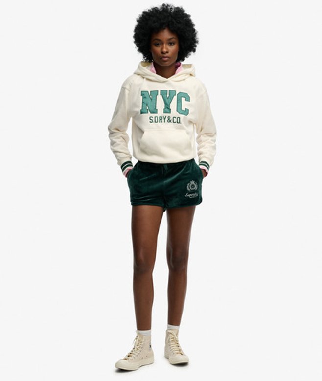 Superdry Damen Country Club Velour Shorts Green - Größe: 34