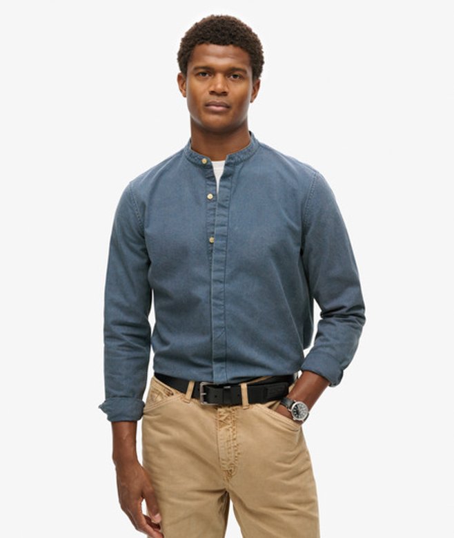 Superdry Herren The Merchant Store - Indigo Henley-hemd Blau - Größe: L
