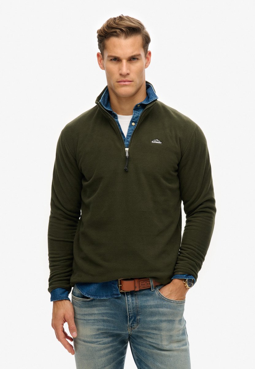 Superdry Herren Polar Fleece Pullover mit Halbreißverschluss Grün - Größe: M