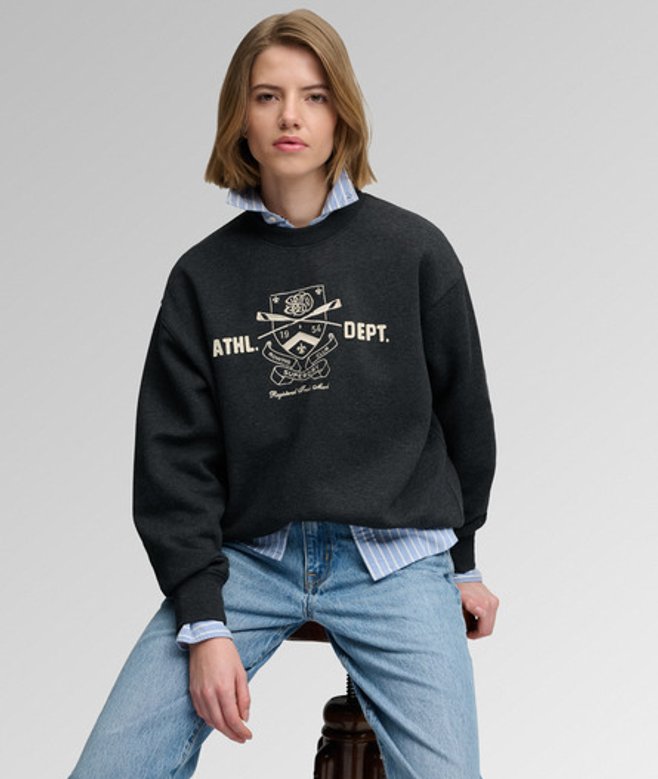 Superdry Damen Gesticktes Country Club Rundhals-Sweatshirt, Schwarz & Creme, Größe: 42