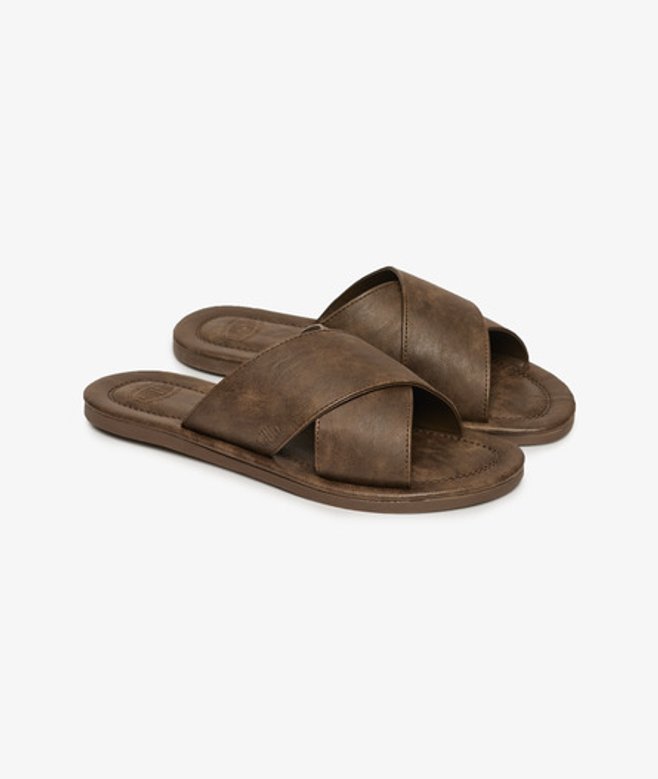 Superdry Herren Vintage Pantoletten mit Kreuzriemen Brown - Größe: 12-13