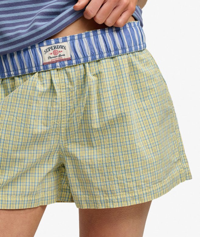 Superdry Damen Mini Check Shorts mit Weiter Passform Yellow - Größe: 38