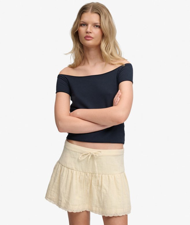 Superdry Damen Broderie Trim Minirock Lockere Passform Yellow - Größe: 42