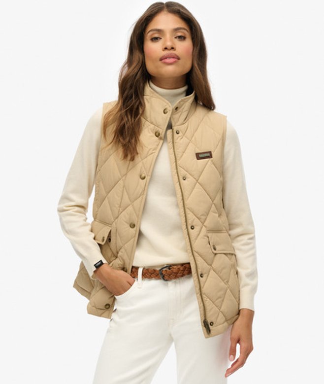 Superdry Damen Weste mit Cordbesatz Beige - Größe: 44