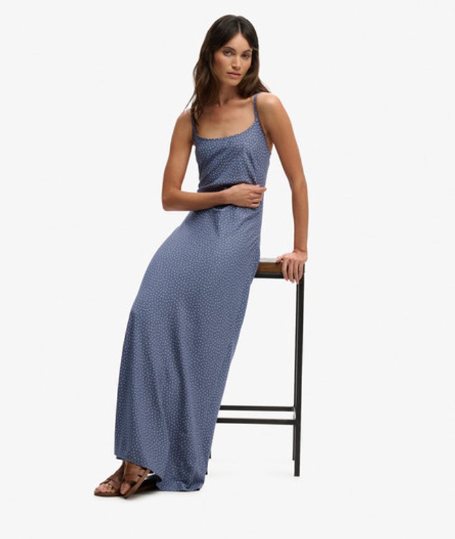 Superdry Damen Bedrucktes Maxi-trägerkleid Blue - Größe: 38