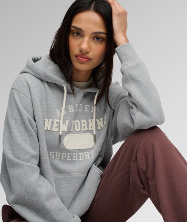 Superdry Damen Athletic Essential Applique Crop-hoodie Grey - Größe: 38