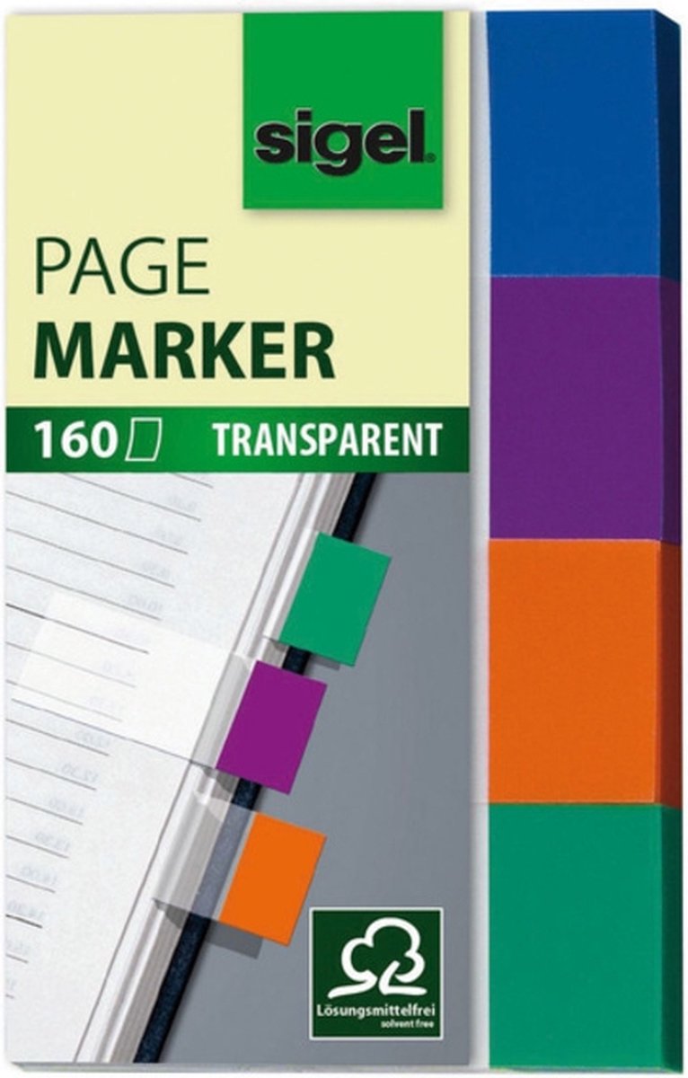 10 x Sigel Haftmarker Transparent 50x80mm 4 Farben im Pocket VE=160 Bl