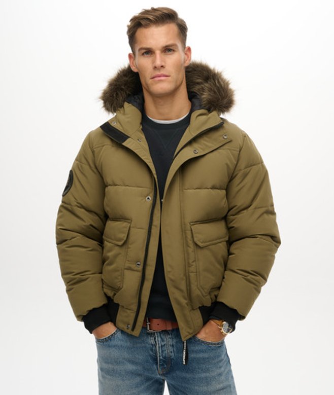 Superdry Herren Everest Bomberjacke mit Kapuze Green - Größe: M