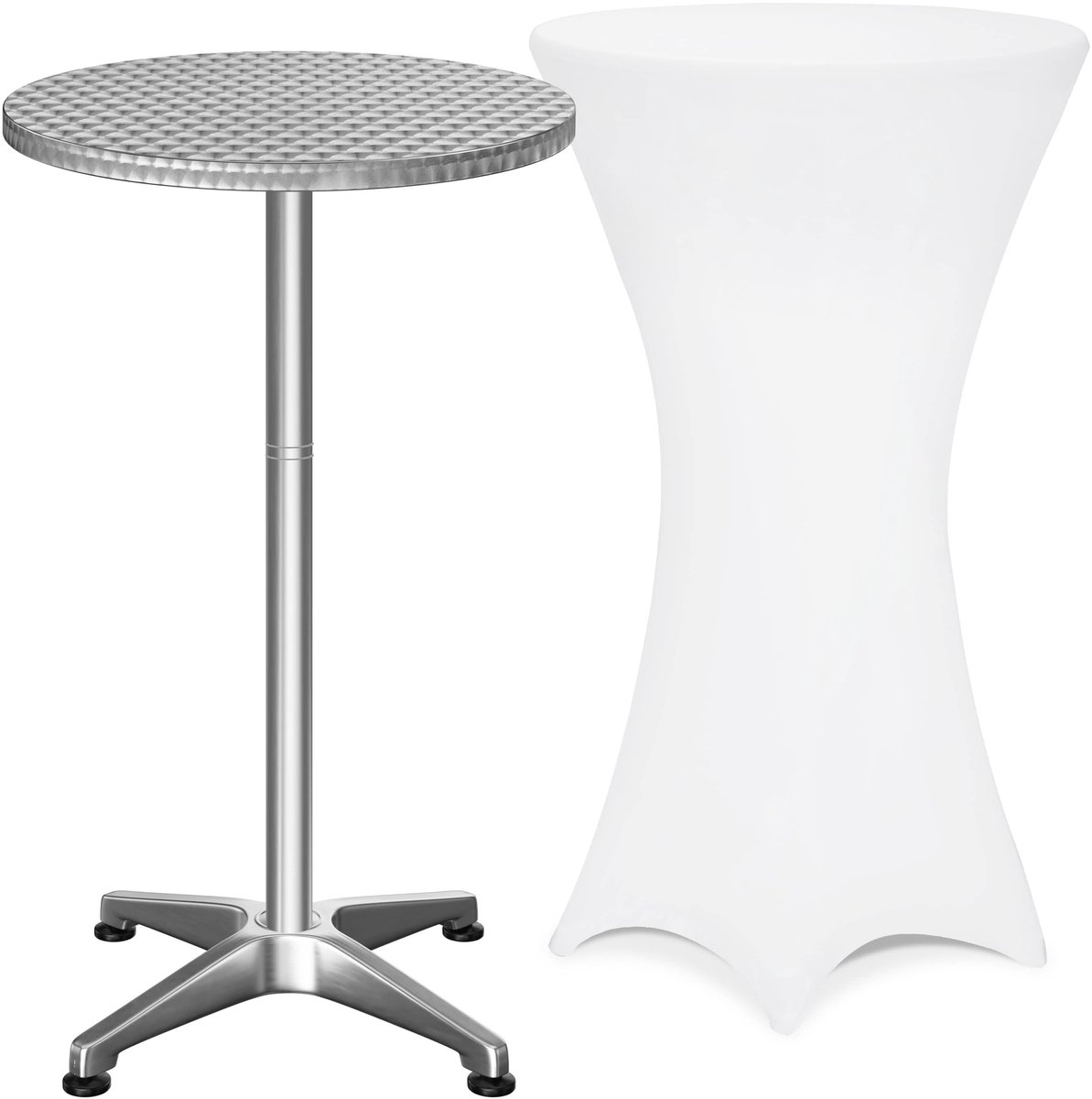 Stół barowy srebrny 115x60cm + pokrowiec na stół barowy biały Ø60cm
