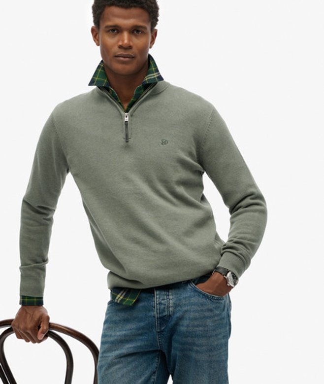 Superdry Herren Essentials Baumwoll-pullover mit Reißverschluss Green - Größe: M