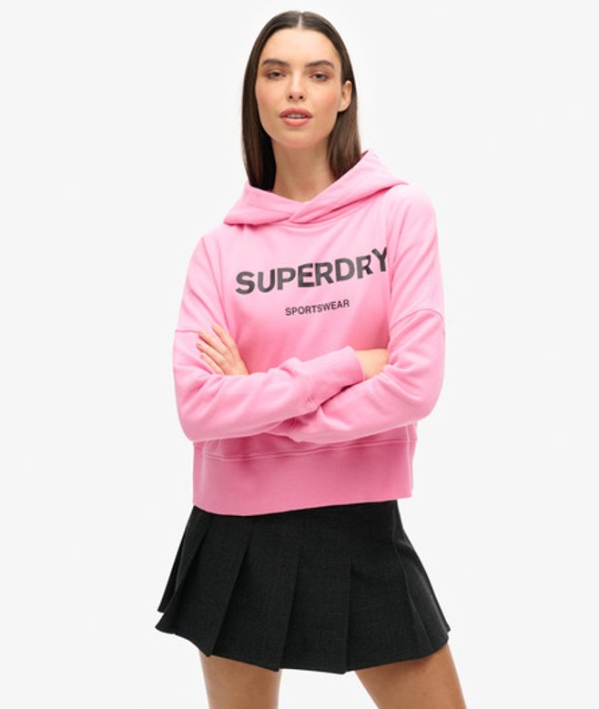 Superdry Damen Gerader Core Sport Kurzhoodie Pink - Größe: 38