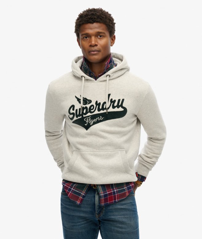 Superdry Herren Flyers Hoodie mit Schriftzug Hellgrau - Größe: M