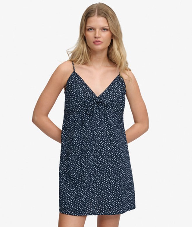 Superdry Damen Strukturiertes Trägerkleid mit Gewebtem Stoff Navy - Größe: 34
