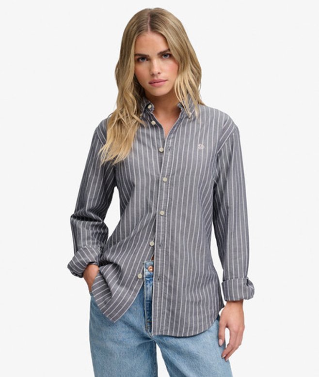 Superdry Damen Oxford Hemd mit Button-down-kragen in Schmaler Passform Pink - Größe: 40
