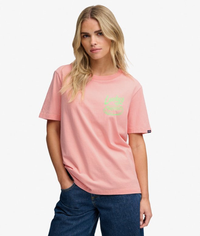 Superdry Damen Roadside Trade T-shirt in Lockerer Passform Pink - Größe: 40