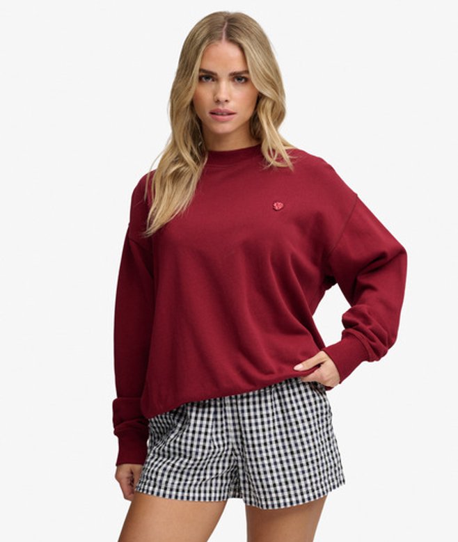 Superdry Damen Essential Heritage Rundhals-sweatshirt Lockere Passform Red - Größe: 42