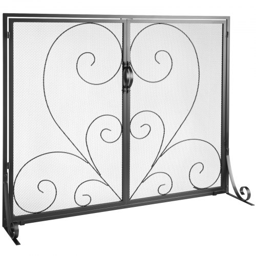 VEVOR Pantalla para Chimenea 2 Paneles Salvachispas para Chimenea de Hierro 99x80,2 cm Resistente con Puerta Protector contra Chispas Independiente para Sala de Estar Decoración del Hogar, Negro