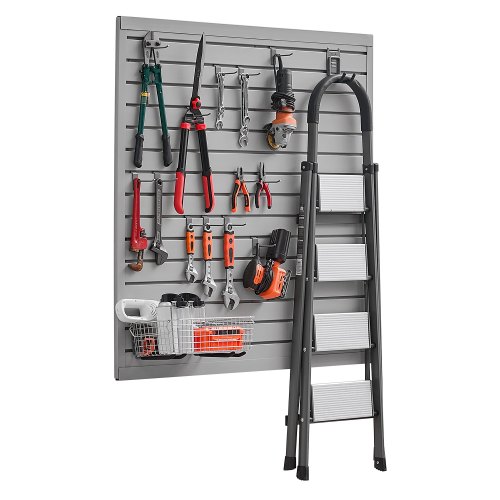 VEVOR Paneles de Pared de Listones 1230 x 1235 x 20 mm, Panel de Listones de Garaje de PVC Diseño Modular con Estructura de Acoplamiento y Corte de Bricolaje para Almacenamiento y Exhibición, Gris