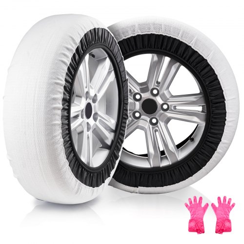 VEVOR Calcetines de nieve engrosados para neumáticos, calcetines de fibra de poliéster para neumáticos con correas elásticas, cubierta de neumáticos con tracción para nieve para automóviles, SUV, camionetas y camiones (paquete de 2) - Grande