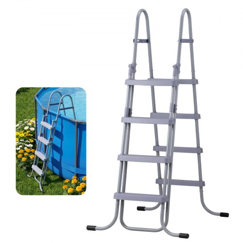 VEVOR Above Ground Pool Ladder, 4-Step Steel A-Frame Swimming Pool Stairs for 132.1 cm High Wall, 136 kg Capacity Entry/Exit Steps with Secure Non-Slip Sturdy Wide Step, Easy Setup Outdoor, Gray