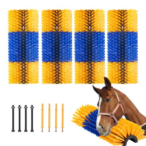 VEVOR Livestock Scratching Brush, 4 Pcs Horse Brush with 8 Screws, 20 x 7.5 in Cow Scratcher, for Back Itch Relief & Keep Cleaning, Grooming & Scratching Post Brush for Horse, Pig, Cattle Supplies
