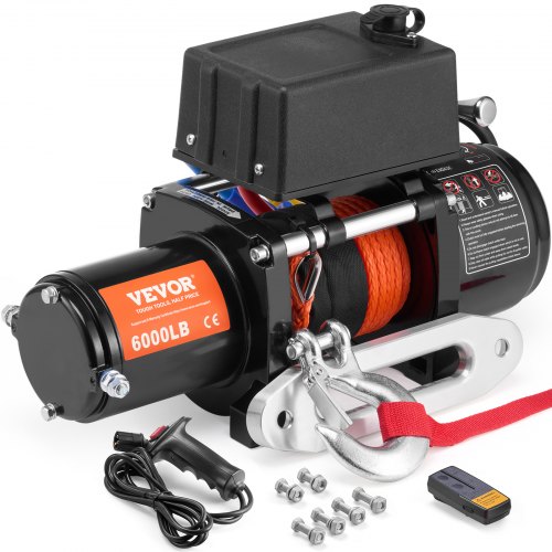 Cabrestante eléctrico VEVOR, 6000 lb, cabrestante para camión de 12 V CC con cable sintético de Φ1/4 in x 55 ft, guía de aluminio, control remoto inalámbrico y con cable, IP55 resistente al agua para remolcar todoterrenos, SUV, camiones, jeeps, remolques 