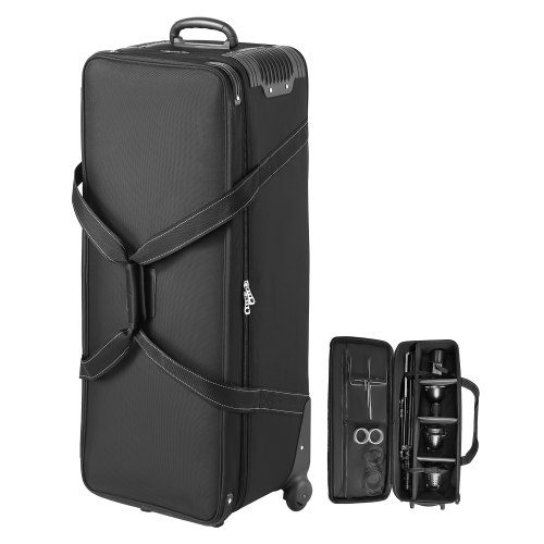 VEVOR Estuche con Ruedas para Equipo de Estudio 100 x 38 x 32 cm, Bolsa con Ruedas para Cámara, Correas, Asa Acolchada en el Compartimento para Soportes de Iluminación, Trípodes y Telescopios, Negro