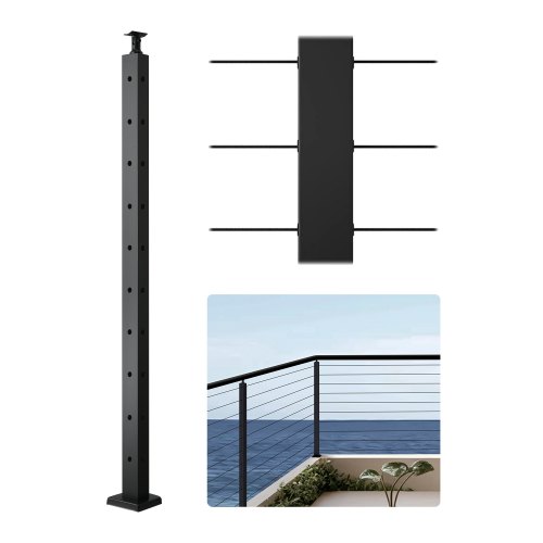 VEVOR Poste de Barandilla de Cable, 1 Pieza Poste de Barandilla 91,4 x 2,5 x 5 cm en Forma de L, Poste de Acero Inoxidable SUS304 con Soporte Horizontal y Curvo, Negro, 1JZLGZXHS914IVCFL001V0