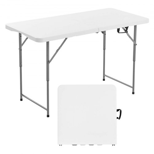 VEVOR Mesa Plegable Plástico Buffet Portátil Multiusos, Rectangular, con Altura Ajustable y Asa Integrada, para Fiestas, Picnics y Camping, Blanco, 1220 x 600 x (480/610/740) mm, a 4 a 6 Adultos