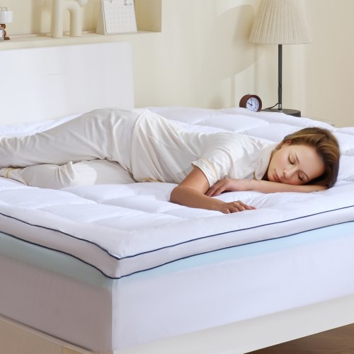 VEVOR Sobrecolchón de Espuma Viscoelástica y Relleno de Fibra 1930x2032x101,6 mm de Grosor