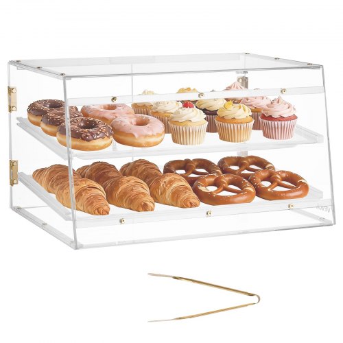 VEVOR Vitrina de Exhibición de Panadería 2 Niveles, Vitrina de Acrílica Transparente para Panadería 52,6 x 40 x 30,5 cm, con Puerta Trasera, Escaparate para Pan, Pasteles, Galletas, Postres, Donas
