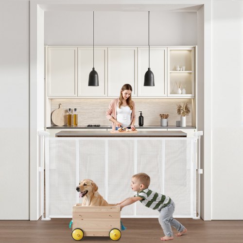VEVOR Puerta Retráctil hasta 140 cm Alto de 87 cm Barrera de Seguridad Extensible Fácil de Instalar Panel de Malla Transpirable para Escaleras Interiores, Puertas, Pasillos, Salas de Juegos, Blanco