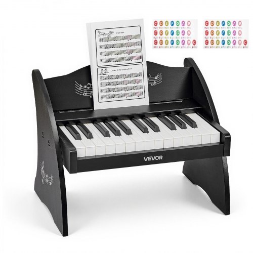VEVOR Teclado de Piano Infantil 25 Teclas de Madera, Piano Electrónico para Niños 3-10 Años, Volumen Ajustable, USB-C o Pilas, con Pegatinas de Notas y Hojas de Práctica, para Viaje Familiar Casa Aula