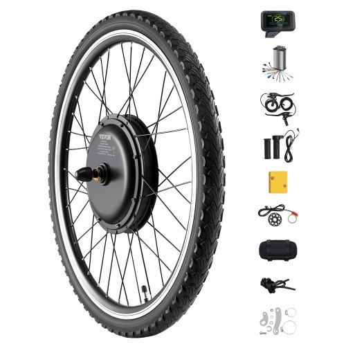 VEVOR Kit de Conversión de Bicicleta Eléctrica 1000 W, Kit de Motor de Cubo de Bicicleta Eléctrica de Rueda Delantera de 48 V con Controlador de Velocidad Mejorado, 420 RPM, 650 x 650 x 190 mm