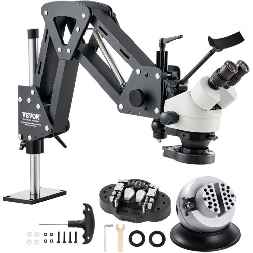 Microscopio multidireccional VEVOR con soporte de resorte, microscopio de joyería con aumento de 7X-45X, soporte para incrustaciones de microjoyas con luz LED de anillo USB integrada y tornillo de banco de bola de 360°, para incrustaciones de joyas
