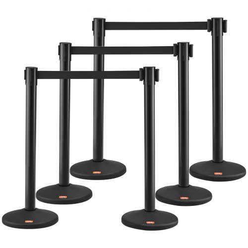 VEVOR Poste Guía 8 Piezas 93 cm Barrera de Marcado para Control de Multitudes con Cinturón Retráctil 200 cm para Separación de Cola de Demarcación en Escuelas Públicas Teatro Hotel Exposición, Negro