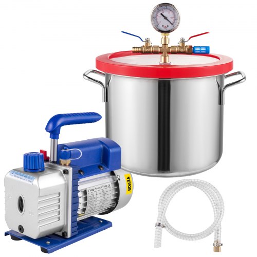 VEVOR Bomba de Vacío 3CFM 1/4HP Bomba de Vacío para Aire Acondicionado de Etapa Única Bomba de Vacio Coche con un Cubo de Vacío de 1.5 Galones